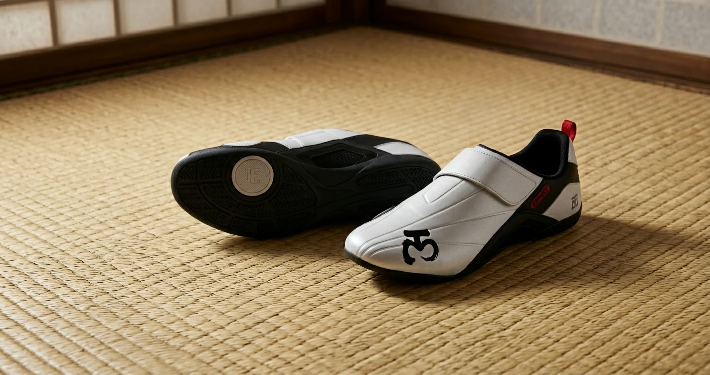 Zapatillas de Taekwondo: Cómo Elegir las Correctas Suela de zapatilla de taekwondo Mooto mostrando el punto de giro circular — tecnología coreana para taekwondo
