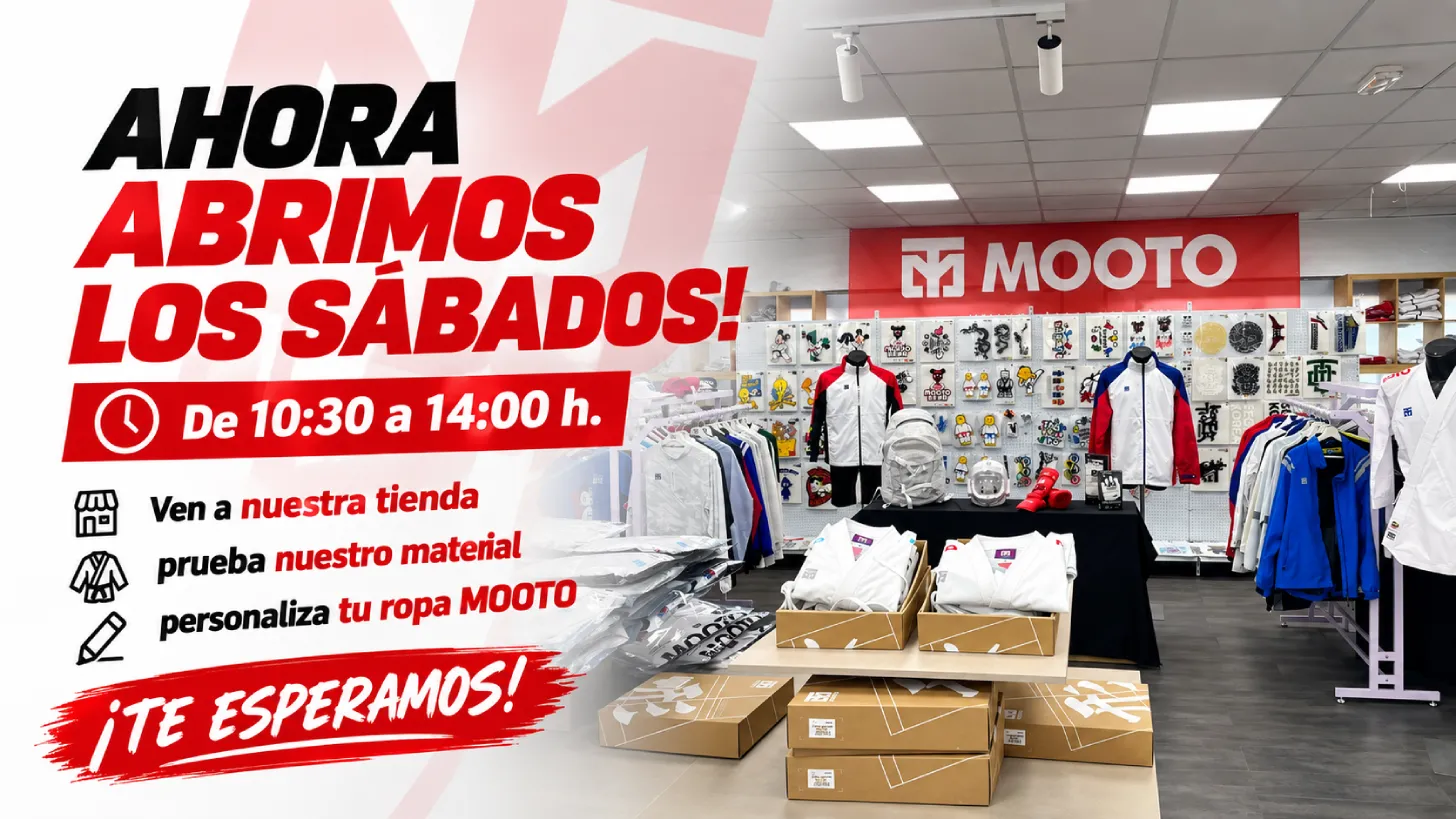 Inicio Mooto España abre los sábados — equipación oficial de taekwondo y karate en Madrid